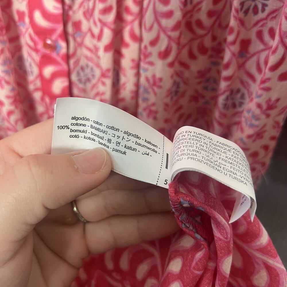 Zara pink floral print cotton tiered midi shirt dress Size XS Size 2 - Picture 7 of 8